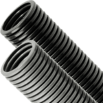 black and grey conduit leaning to left