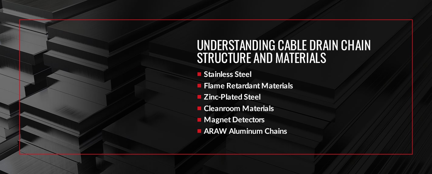 cable drain chain structure and materials